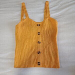 ☀️ Yellow Ribbed Button Front Knit Crop Tank Top | Size M